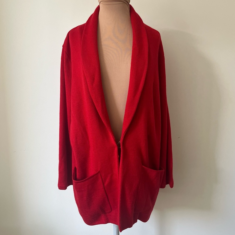 Anthropologie HWR Red Knit Wool Blend Shawl Collar Cardigan Sweater EUC Size M